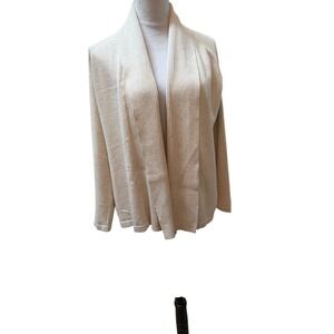 Lands End Womens  Cotton Cardigan Sweater Beige Shawl Collar Knit Size S